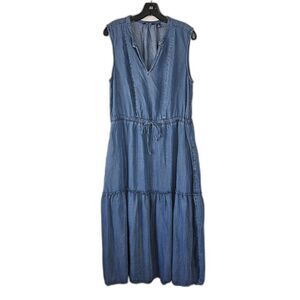LAND'S END Denim Sleeveless Midi Layered Dress Feminine XL